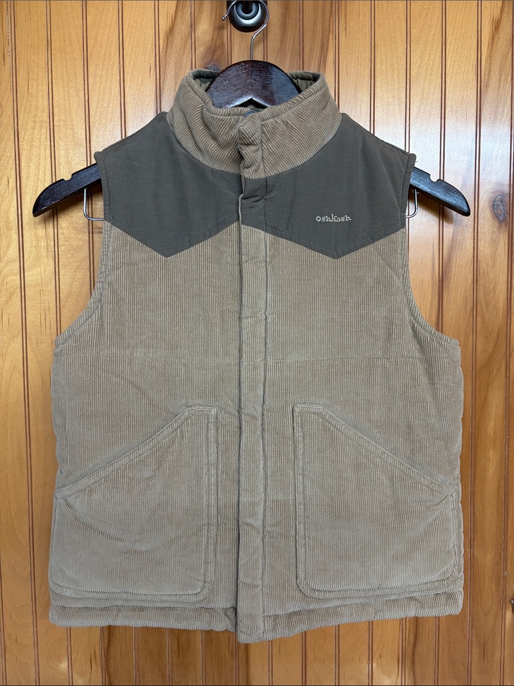 OshKosh Bgosh Reversible Corduroy Camo Puffer Vest Western Yoke Retro Kids Sz 8